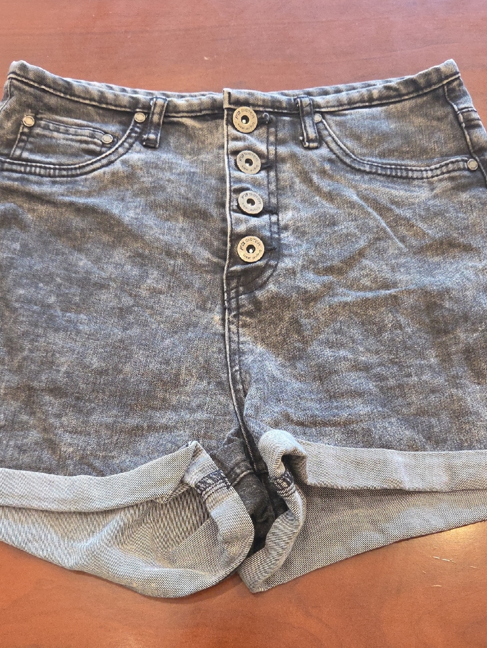 High-Waist Gray Denim Button-Front Women’s Shorts